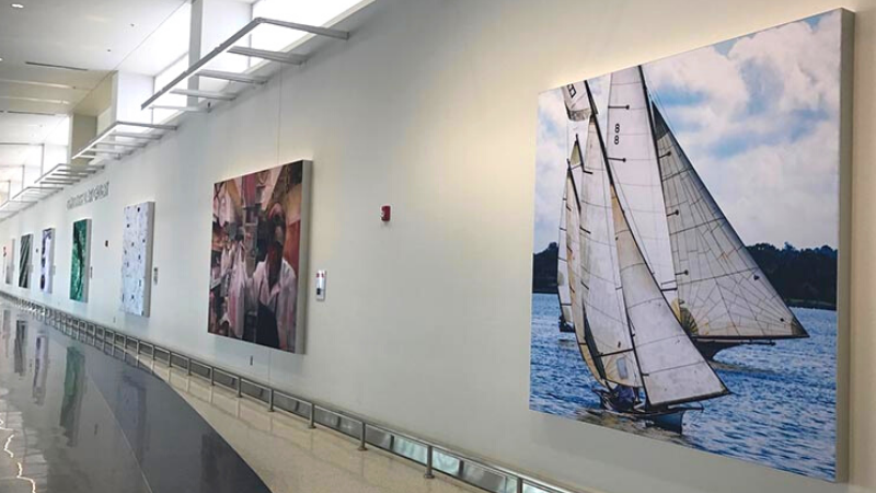 Photograph of displayed pieces of work at Concourse D Art Gallery at BWI Marshall Airport