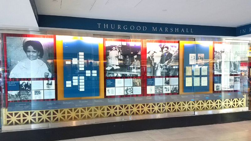 Photograph of Thurgood Marshall Tribute display case at BWI Marshall Airport
