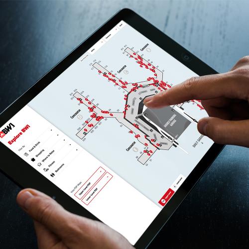 Interactive Wayfinding map being used on a tablet.