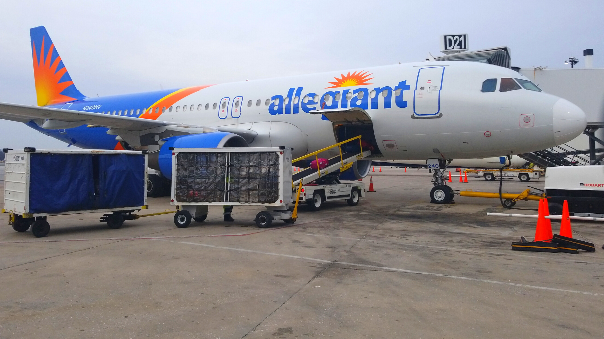 Photograph of an Allegiant aircraft at its gate at BWI Marshall Airport