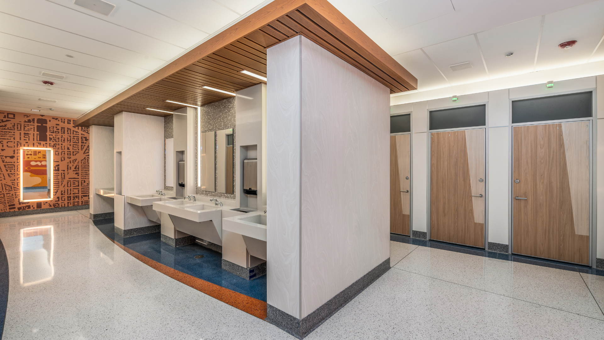 Photograph of the interior of a Concourse A restroom at BWI Marshall Airport
