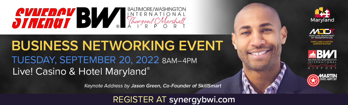 promotional graphic highlighting the SynergyBWI Business Networking Event on September 20
