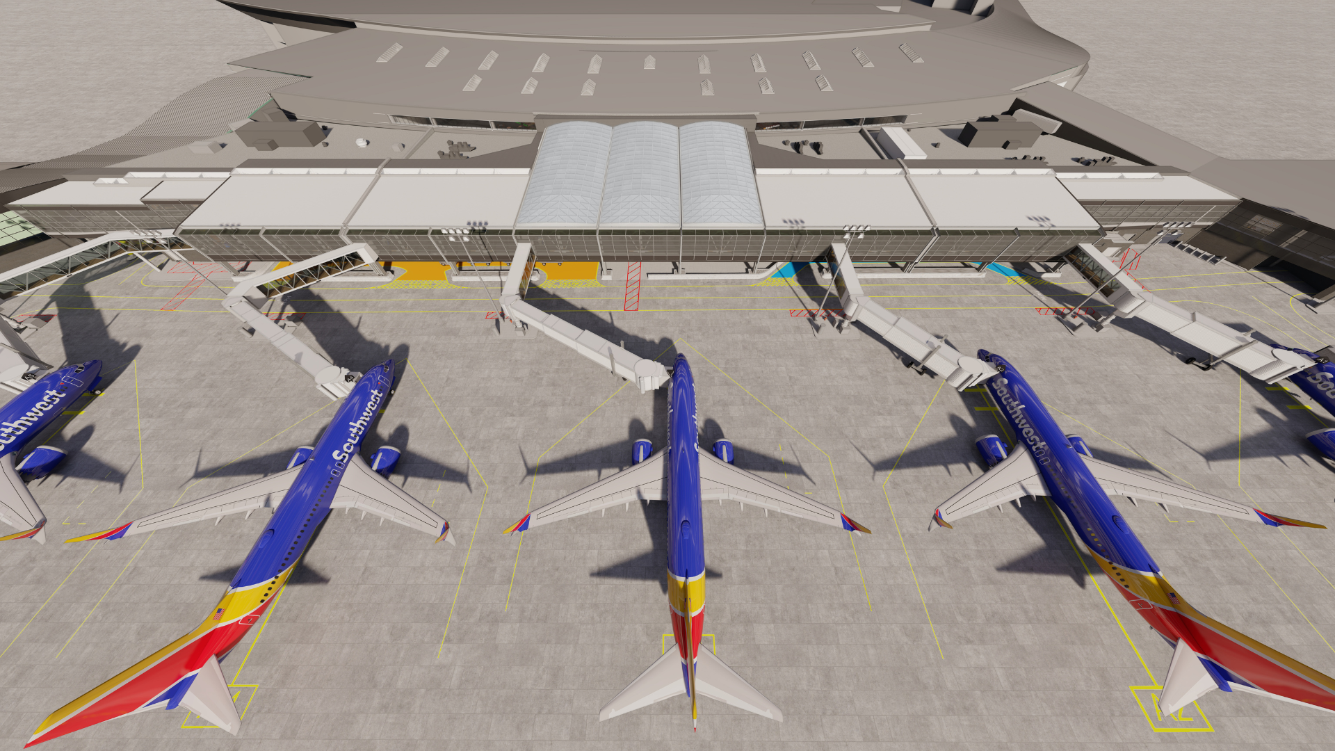 Rendering showing Southwest Airlines aircraft at aircraft gates currently under construction at BWI Marshall Airport