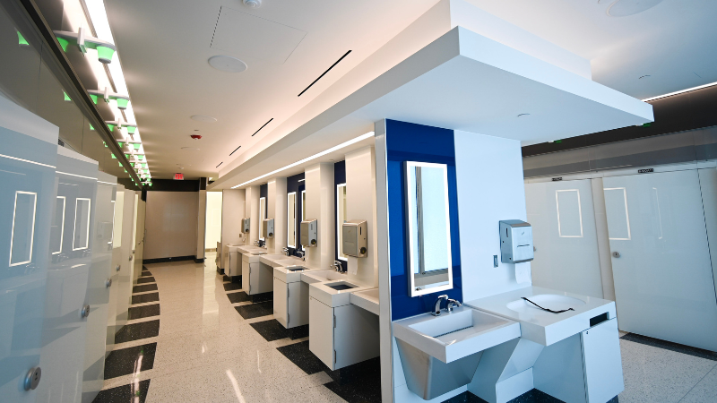 Photo of interior of newly renovated restrooms at BWI Marshall Airport