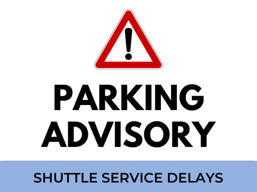 Parking advisory graphic from BWI Marshall Airport indicating shuttle service delays.