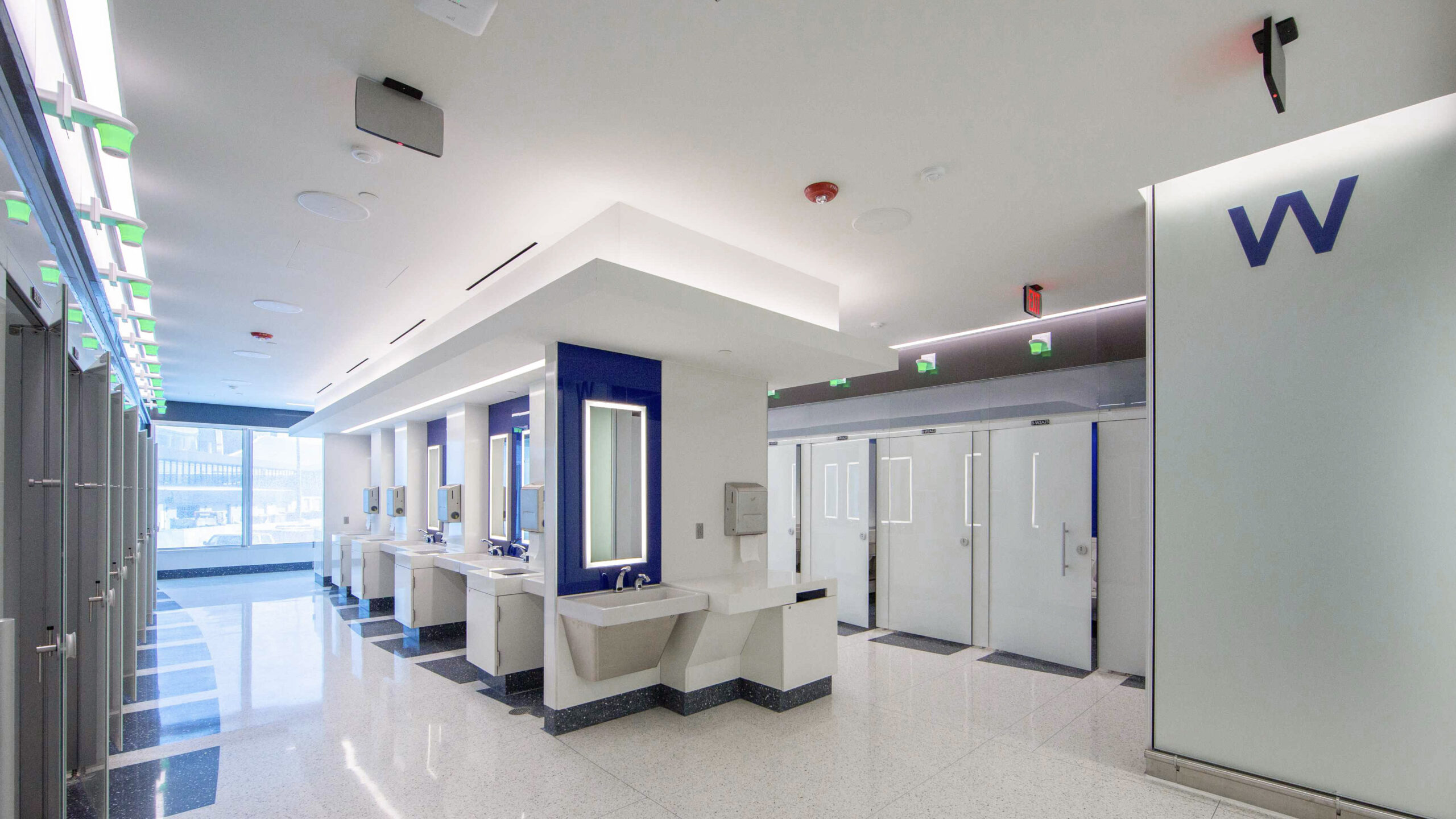 Photo of the interior of a recently renovated women's restroom at BWI Marshall Airport