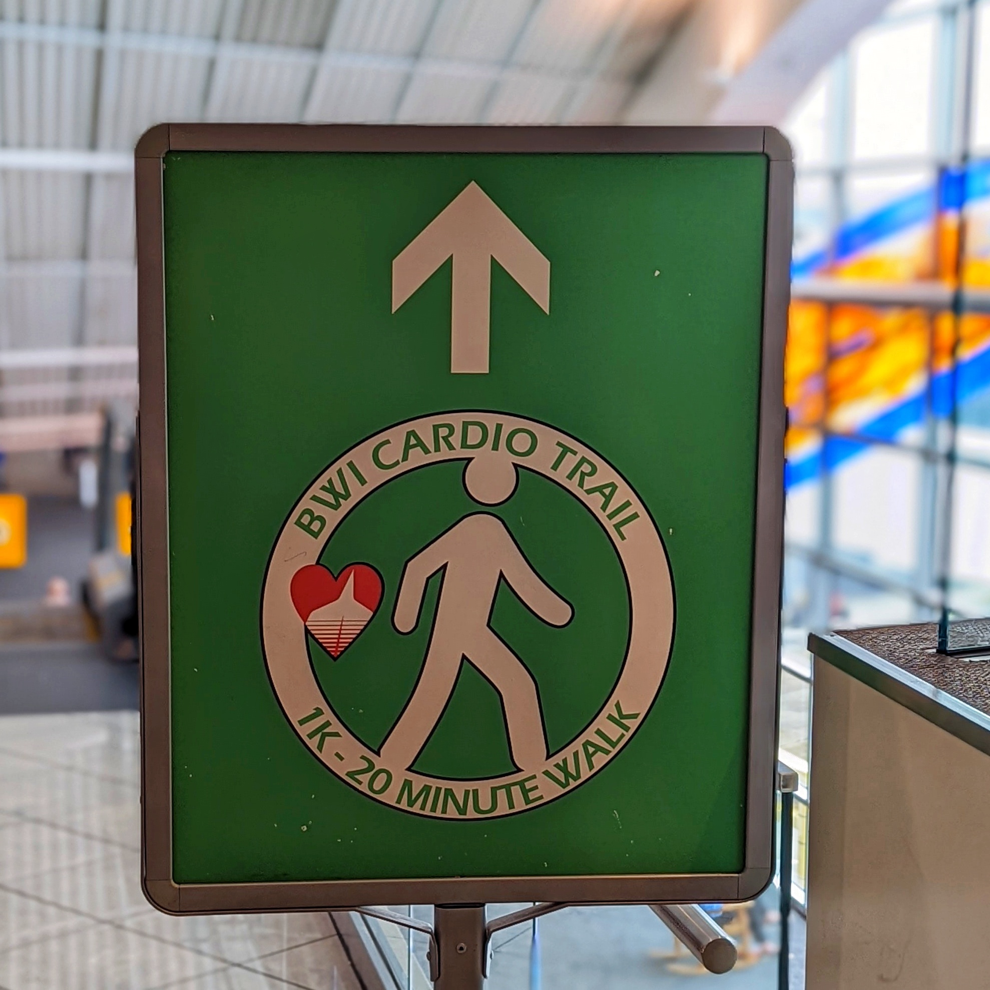 Photo of a Cardio Trail floor sign displayed at BWI Marshall Airport.