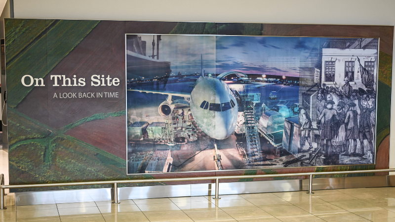 Photograph of the On This Site historical display at BWI Marshall Airport