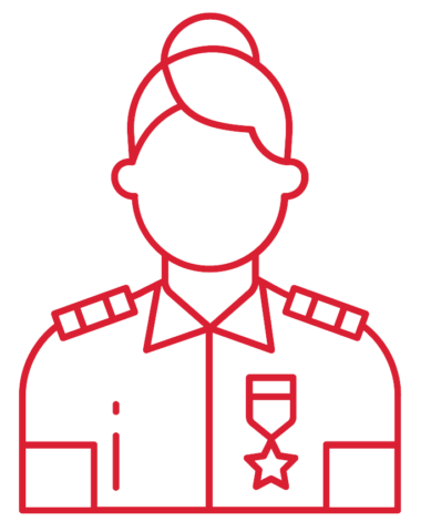 Graphic showing vector outline of an individual in a military uniform.