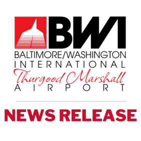 Graphic including the BWI Marshall Airport logo with text below it that reads News Release.