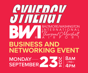 Graphic promoting the SynergyBWI Business and Networking Event on September 23, 2024 from 8am to 4pm.