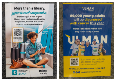 Graphic including two photos of Community Partners Program images displayed at BWI Marshall Airport.