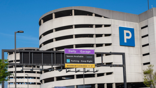 Exterior photo of the BWI Marshall Airport Daily Garage entrance plaza