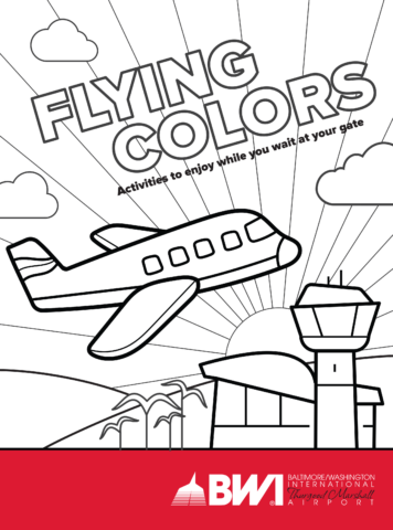 Front cover of a printed activity booklet titled Flying Colors, available at BWI Thurgood Marshall Airport Information Desks