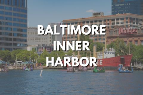 Graphic includes photo of boats in Baltimore's Inner Harbor, plus a text overlay of Baltimore Inner Harbor