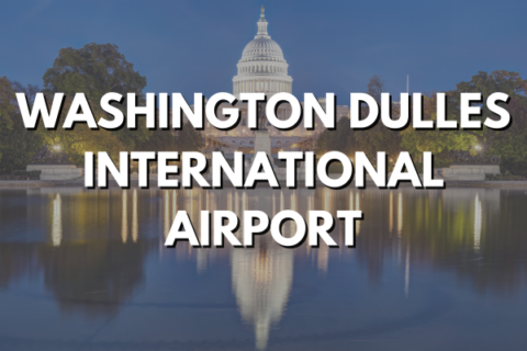 Graphic includes a nighttime photo of the U.S. Capitol, plus a text overlay of Washington Dulles International Airport