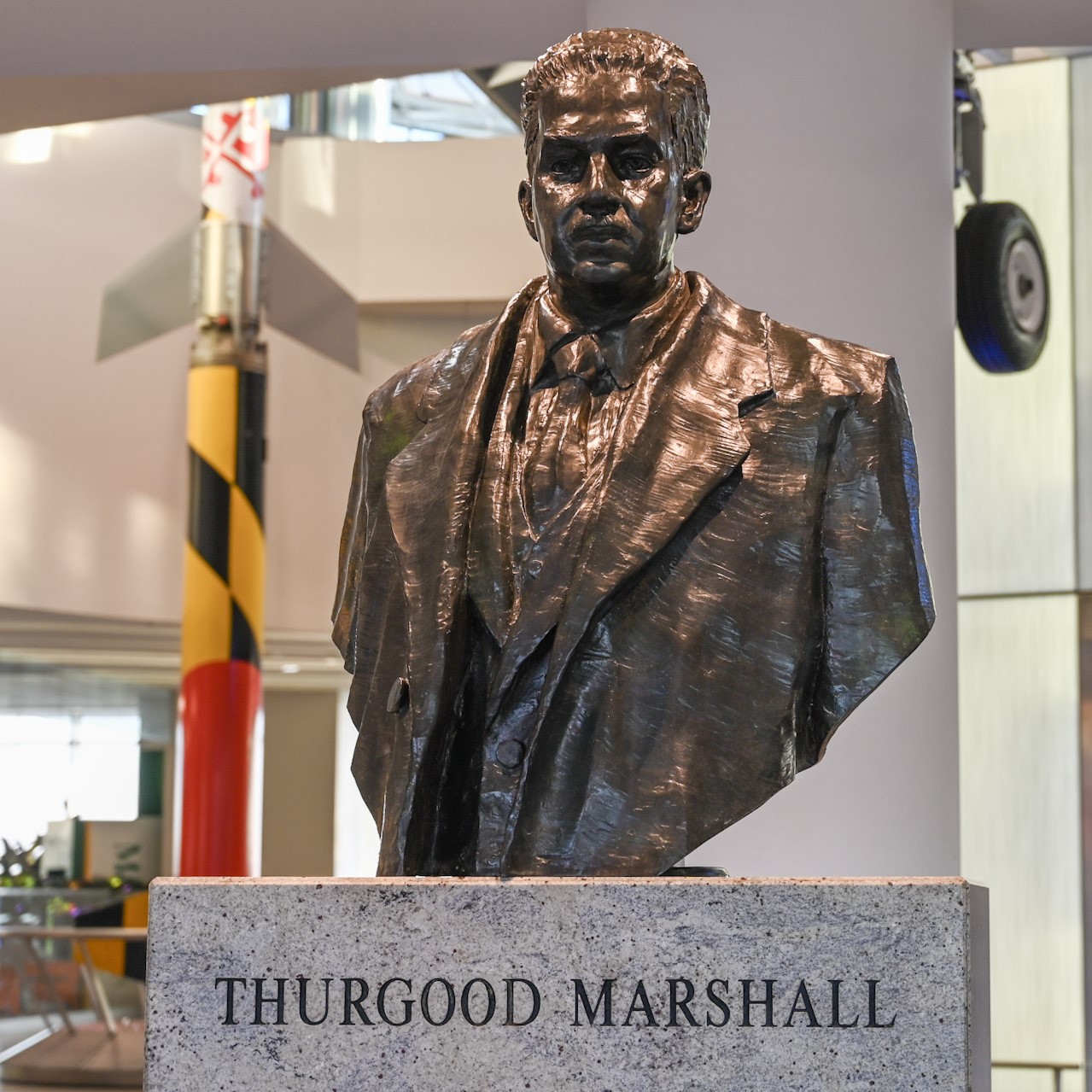 Photo of a bust of Thurgood Marshall displayed at BWI Thurgood Marshall Airport.