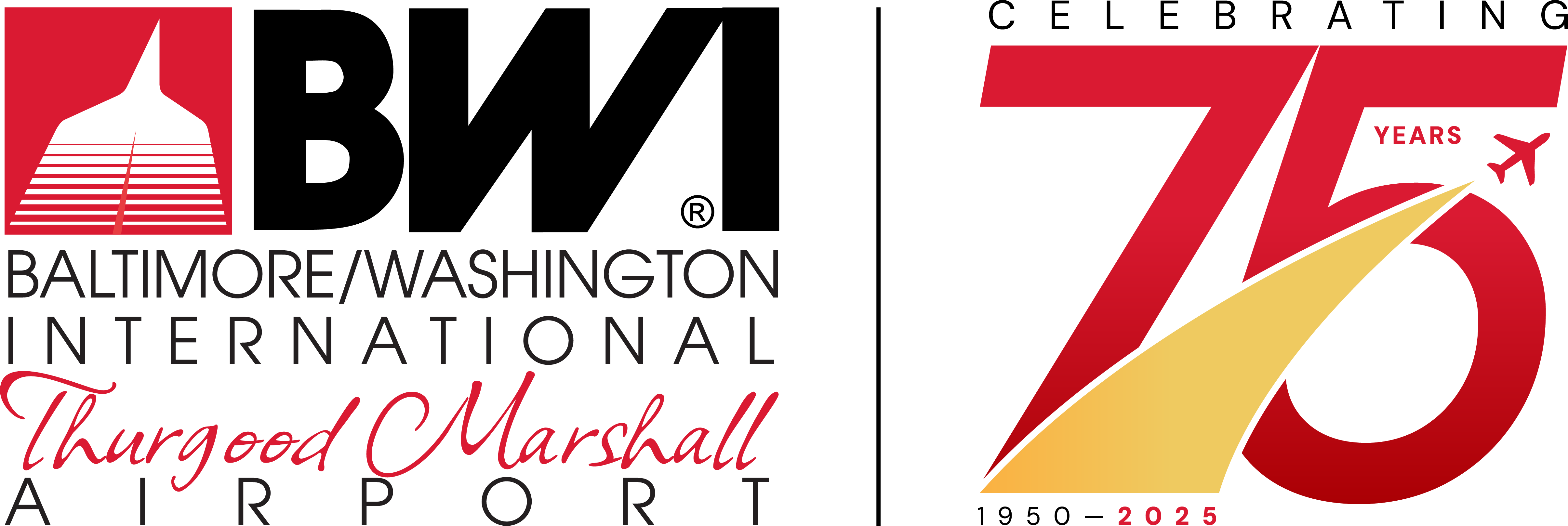 Logo celebrating the 75th anniversary of BWI Thurgood Marshall Airport