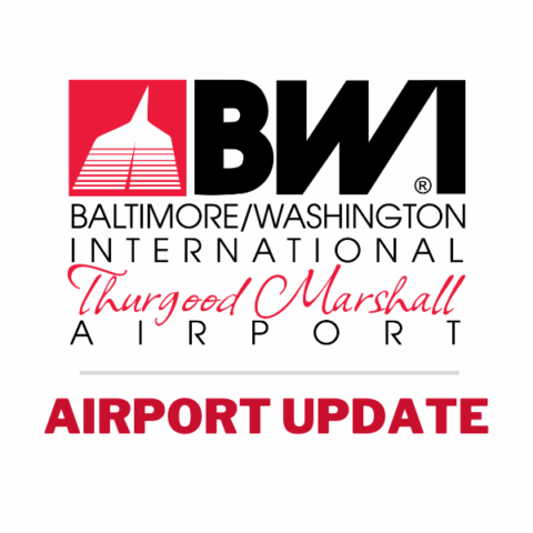 Graphic includes the BWI Marshall Airport logo with text of Airport Update below it.
